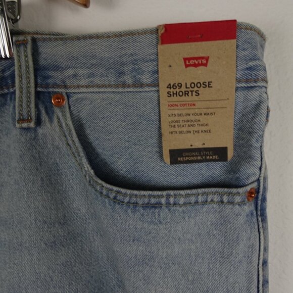 Levi's 469 Loose Shorts Big Men's Size 52 Blue Denim Cotton Raw Hem - Picture 3 of 9